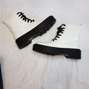 Nasty Gal White Faux Lace Up Boots